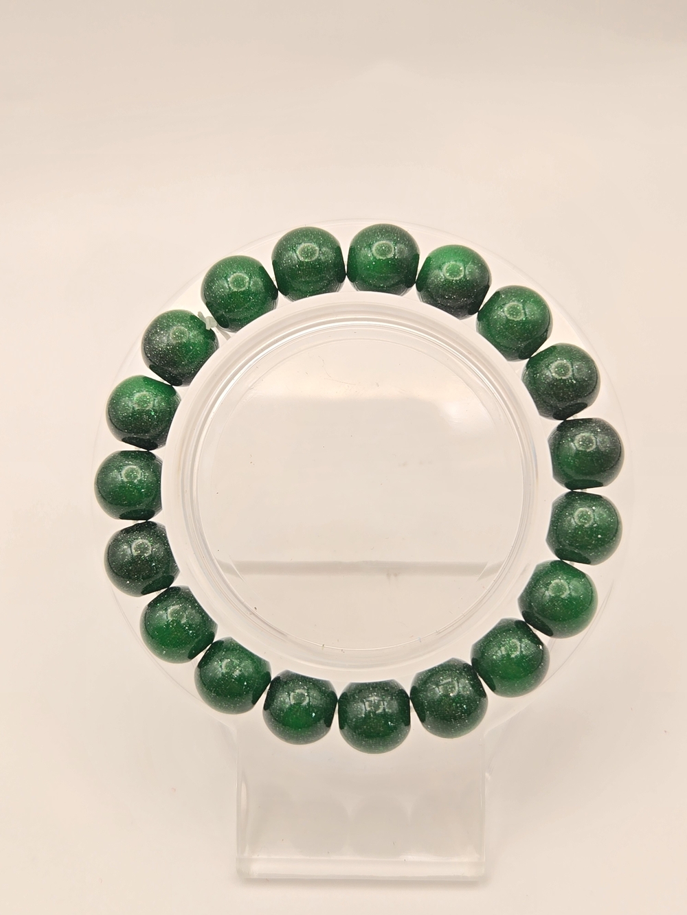 10mm Hand Crafted Glass Green Shimmer Beaded Bracelet - Women Jewelry
